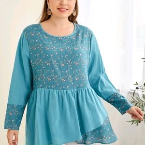 Elegant floral print/Hem ruched blouse